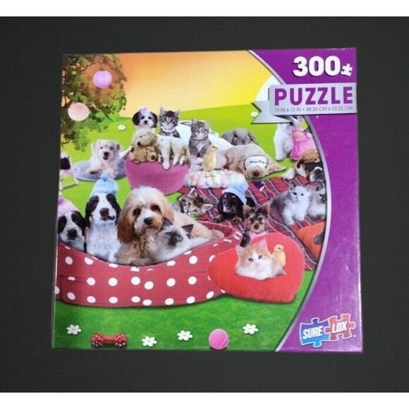 Sure-Lox Other - Movie Night Screen 300 Piece Jigsaw Puzzle Puppies Kittens Cats Dogs 19 x 13 NEW